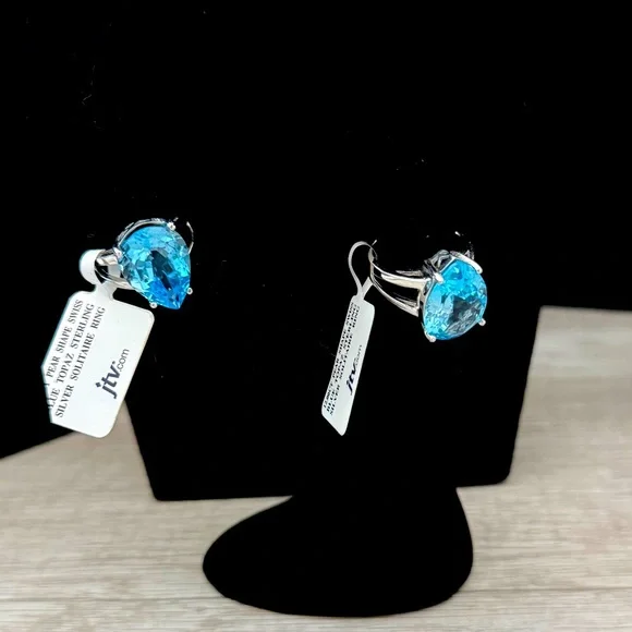 JTV Ring 12ct Pear Shape Swiss Blue Topaz Sterling Silver Solitaire Size 7-NWT